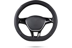 Ergocar Sport D-forme Couvre Volant de Voiture En Microfibre PU Cuir Couvre Volant Protecteur Antidérapant pour diamètre 38cm(15 ") (D-Noir）
