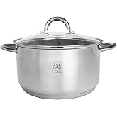 KARL HAUSMANN Stainless Steel Pot for Induction 5 L &Oslash; 24 cm | Large Stainless Steel Casserole Dish with Glass Lid 5 Litres To
