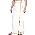 Gowri Tex Men's Cotton Dhoti with Golden Jari Border (White , Free Size)