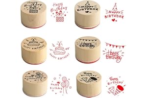 CAMELLIASS 6pcs Happy Birthday Wood Rubber Stamps Wooden Printing Stamp DIY Diary Scrapbook Stamp