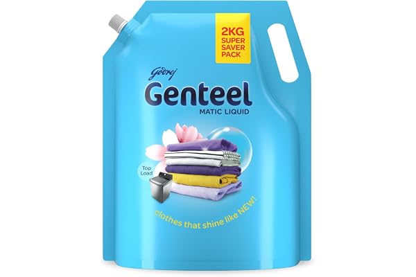 Genteel Matic Liquid Detergent Refill Pouch for Top load Washing - 2kg No Soda Formula with Added Fabric Conditioner