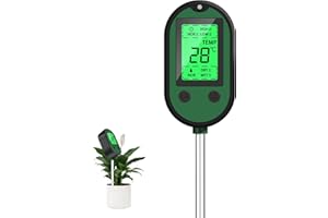 GREATZER 5-in-1 PH Messgerät Erde Feuchtigkeitsmessgerät Pflanzen Bodenmessgerät Digitales Bodentest für Den Tiefen Einsatz Boden, PH/Temperatur/Feuchtigkeit/Licht/Optische und Akustische Warnungen