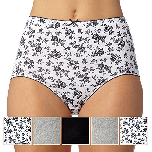 Pack Of Five Grey, White And Black Plain And Sprig Printed Full Briefs 18