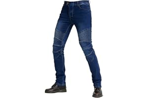 JICAIXIAYA Pantalones De Motociclista Para Hombres Con Retirable Forro Armadura Protector, Motorcycle Biker Jeans Respirable Resistente Al Desgaste Tela Aramid (Azul,XL)