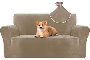 CYCMACO Copridivano Velluto Spesso 2 Posti, Elasticizzato Copri Divano Con Braccioli, Copridivano Antigraffio Gatto, Copridivani Antiscivolo Antimacchia, Universale Sofa Cover, Cammello