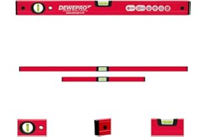 DEWEPRO 2-tlg. Profi-Set - Aluminium Wasserwaage - rot lackiert - 2-teilig - Längen: 100cm + 200cm - Messtoleranz: 0,5mm/m - Aluwasserwaage Aluminiumwasserwaage