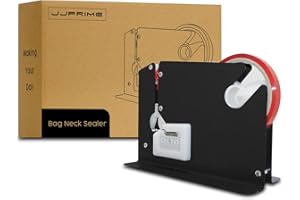 JJ PRIME Sellador de Bolsas con Cinta PVC; Adecuado para embalar: frutas, verduras, carne, ancho de cinta hasta 12 mm + ¡6 rollos gratis (Negro)