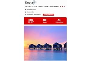 KOALA Double Sided Glossy Inkjet Photo Paper A4, 180gsm, 100 Sheets for Inkjet Printers. Suitable for Printing Photos, Brochures, Covers, Certificates, Booklets, Flyers, Leaflets, Cards, Calendars
