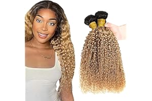 Jucames Extension Capelli Veri Umani Curly Wave Human Hair Bundles Tessitura 100% Unprocessed Virgin Remy Brasiliano Double Weft Extensions Colore Ombre Black to Blonde for Woman 16 18 20 Inch