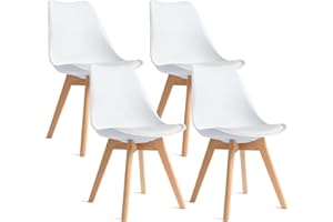 CangLong Nowoczesne krzesło do jadalni, miękkie wyściełane krzesło z drewnianymi nogami do kuchni, jadalni, sypialni, salonu, zestaw 4 szt., białe