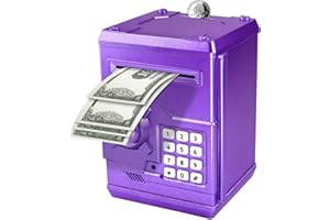 Vommery Electronic Money Box with Password Protection, Mini ATM Safe Coin Banks Toy, Auto Paper Money Scroll Saving, for Children and Teens to Encourage Saving Habits (Purple)