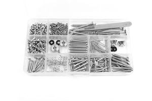 Alnicov Guitar Screw Kit,254 Pieces 9 Types Guitar Screw Assortment Set with Springs for Electric Guitar Bridge,Pickup,Pickguard,Tuner,Switch,Neck Plate,Guitar Strap Buttons and a Tweezers(Silver)