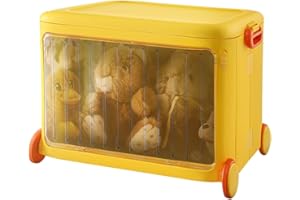 Froppi 60L Toy Box on Wheels | Kids Storage Unit | Multi-Purpose Plastic Storage Box with Lid and Transparent Door | Stackable Storage Box L49 W35 H38.5 cm Yellow