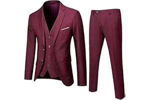 PINTUTU Abito da Uomo 3 Pezzi Abiti Eleganti in Puro Colore Slim Fit Blazer Gilet Pantaloni Sportiva