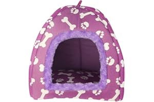 JEELINBORE Imprimé Animaux Igloo pour Chien Chat Doux Lit Coussin Maison Niche Chiot Panier (Violet, 47 * 47 * 45cm)