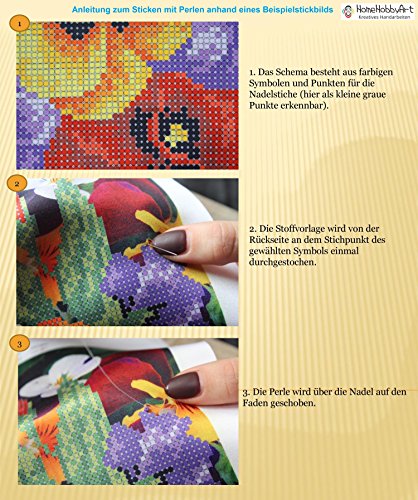 Stickbild mit Perlen komplette Stickpackung Katze Rosen 14×17 Stickset Stickerei Set Handarbeit Stickvorlage vorgedruckt vorgezeichnet Bild zum selber sticken - 3