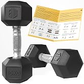 ManiBoom Professional Ergonomic and Non-Slip Rubber Hex Dumbbells with Chrome Bar &ndash; Dumbbells and Dumbbells Various Kilos 10