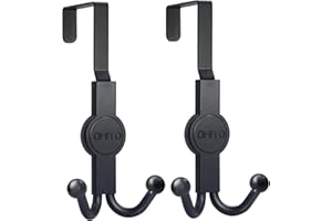OHIYO Over The Door Hooks, 2 Pack Door Hanger Hooks for Hanging Clothes, Towels, Hats, Coats, Bags, and More in Your Living Room or Bedroom, Over The Door Hanger (Black - 45mm (1.75"))