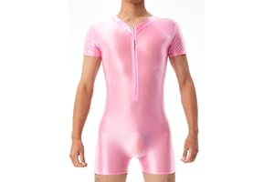 AIEOE Body lucido da uomo, body ad alta elasticità, canottiera da wrestling lucida con zip frontale, boxer tuta di base, body monopezzo per abbigliamento da casa