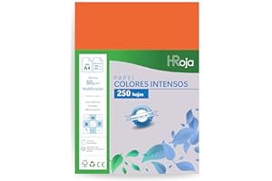 HRoja - Folios Colores Intensos A4 80 gr, 250 hojas, Papel Multifunción apto Impresoras Inkjet y Láser - 210 x 297 mm - Ideal para Oficina, Hogar, Manualidades y Origami (Naranja Intenso)