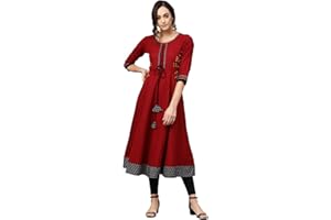 Yash Gallery Damen Cotton Slub Bestickte Anarkali Kurta für Damen (Kastanienbraun)