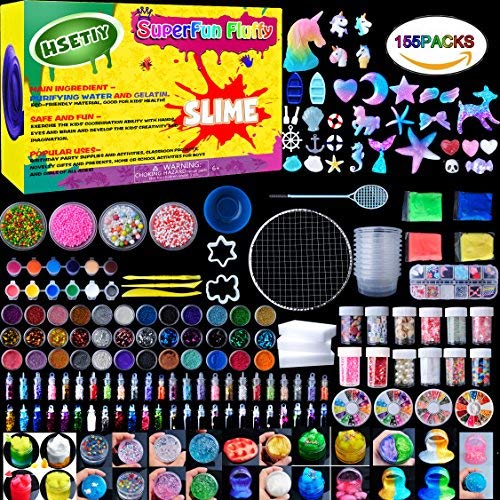 HSETIY Slime Making Kits Bricolage Slime Accessoires Contenants Slime, Perles En Mousse, Perles Fishbowl, Tranches De Fruits, Papier À Sucre, Paillettes, Outils Slime, Pigments, Modèles Animaux
