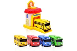 ZEMI 4PCS Pull Back Mini Bus Toy Set,Mini Little Bus TAYO Car Toy Fit,Blue Tayo Red Gani Yellow Lani Green Rogi Bus Car Model,Mini Tayo Rogi Gani Rani