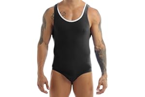 dPois Men's One-piece High Cut Thongs Leotard Wrestling Singlet Tank Top Bodysuit Jumpsuit
