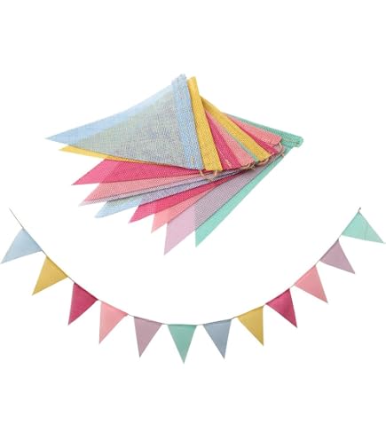 Guirlande Fanions Macaron 4 Mètres - 12 Fanions Triangulaires Imperméables En Toile De Jute (couleurs Vives)