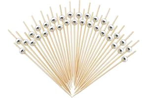 120PCS Cure dents Cocktail - 4.7 Pouces Cure-dents longs en bois pour cocktails et amuse-gueules, fruits, desserts, accessoires de fête.(Perle d'argent)