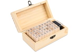 DINSONG Lot de 36 tampons alphabet, en bois, lettres et chiffres, lettres de l'alphabet, tampons vintage avec boîte de rangement pour l'art, l'artisanat