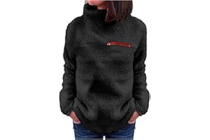 QWUVEDS Felpa da donna con chiusura lampo, collo alto, calda, morbida, in pile, alla moda, per adolescenti
