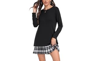 PrinStory Ladies Jumper Dresses Crew Neck Long Sleeve Mini Dresses For Women Uk With Pleated Skirt