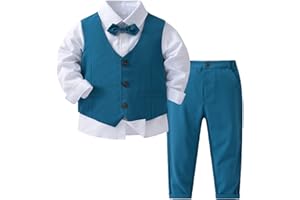 Oyolan Jungen Gentleman Smoking Anzug Hemd + Hosen + Weste + Fliege Sets Langarm 4tlg Babykleidung für Festlich Taufe Hochzeit