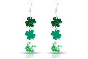 XIHIRCD St Patrick's Day Earrings for Women & Girls, Shamrock/Clover Dangle Earrings Acrylic Saint Patricks Day Drop Earrings Lucky Irish Jewelry Accessories Gift for Irish Festival Gift