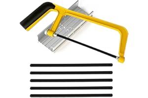 PUEDNO Mini Hacksaw 6 in with Mitre Block and 5 Manganese Steel Blade, 150mm Cut Hack Saw Set, Thickened Cutting Hand Saw (Yellow)