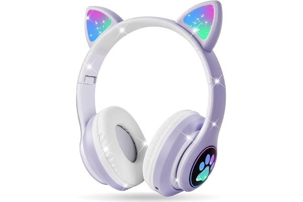 AXFEE Casque Audio Bluetooth sans Fil pour Enfants avec Microphone HD/Lumières LED, Volume Limité 105dB, Son Stéréo pour Smartphone, Pad, Tablet, Kindle (Violet)