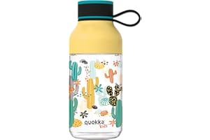 Quokka Ice Kids Ice z wieszakiem – kaktus 430 ml | Butelka na wodę wielokrotnego użytku z tritanu - wolna od BPA, szeroki otwór do napełniania i z nakrętką zapobiegającą kapaniu