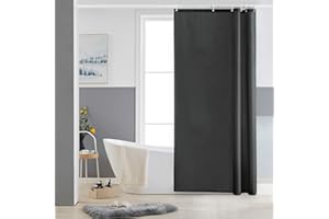Furlinic Cortina Ducha Tela Antimoho,Poliéster Cortinas de Baño Decorativas Impermeable & Lavable,Gris Oscuro Duchas de Baño Cortinas Esquina con 6 Aros Cortina Ducha 80x180cm.