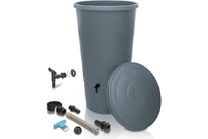 YourCasa Deposito Agua de 160litros [Incluido el colector de Lluvia] Barril de Lluvia con conexión de Tubo de Bajada Set – bidon Agua de Lluvia con Grifo - depósito de Agua (Gris)…