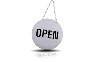 Kerafactum Cartello aperto chiuso per porta, aperto, chiuso, con catena, rotondo, in acciaio inox spazzolato, opaco, lucido, sospeso, stile US