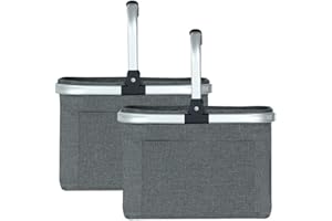 Diurwur®30L Hochwertige Einkaufskorb 2pcs Erschwinglich Tragekorb Groß Picknickkorb mit Alu-Griff, Klassische Carrybag Klappbarer Korb Einkaufstasche Einkaufshelfer -für Reisen/Picknick/Einkaufen
