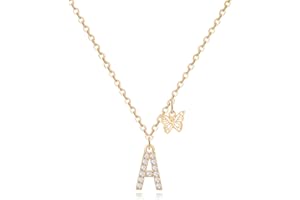 MJARTORIA Initial Necklace A to Z Gold Capital Letter Necklaces with Crystals Butterfly Pendant for Women Girl