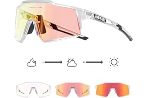 KAPVOE Photochromatische Selbsttönend Fahrradbrille TR90 Rahmen für Herren Damen Klar Sportsonnenbrille Sport Radfahren MTB Radbrille Sportbrille Fahren Baseball Laufen