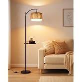 Wio-Mio Rattan Floor Lamp with Table, Floor Lamp for Living Room, Floor Lamp with Foot Switch, Black Boho Floor Lamp, Fabric