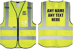UNIGIFT Texte personnalisé Jaune Salzmann 3M. Gilet de Sécurité Haute Visibilité Gilet Multi Poches pour Téléphone, Carte d’identité Hi-Vis Gilet 3M Ruban Réfléchissant Haute visibilité