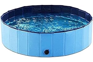 ZALUJMUS 80CM Diameter Collapsible Pet Dog Bath Pool, Kiddie Pool Hard Plastic Foldable Bathing Tub PVC Pools for Dogs Cat Kid, Indoor & Outdoor Use (Blue)
