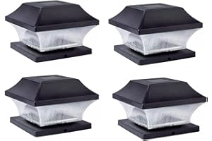 Rheme Solar 4 Pack Post Lights Outdoor Glass LED Fence Cap Light 2 Modes for 4x4 5x5 6x6 Posts Deck Patio Garden Decoration