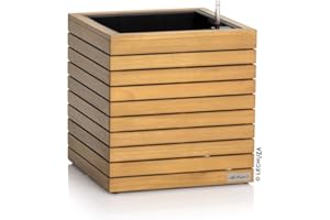 LECHUZA-Pflanzgefäß PALO Natural Wood 45 Low Eukalyptusholz, Pflanzgefäß mit Bewässerungssystem, Wasserstandsanzeiger und Pflanzeinsatz, Echtholz-Oberfläche, 44 x 44 x 46 cm, 16772