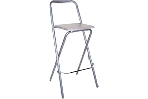 marko Furniture Kempsey Folding Wooden Bar Stool Chair Breakfast Kitchen Seating Silver Frame Seat Home (Single Stool - Wood Effect)